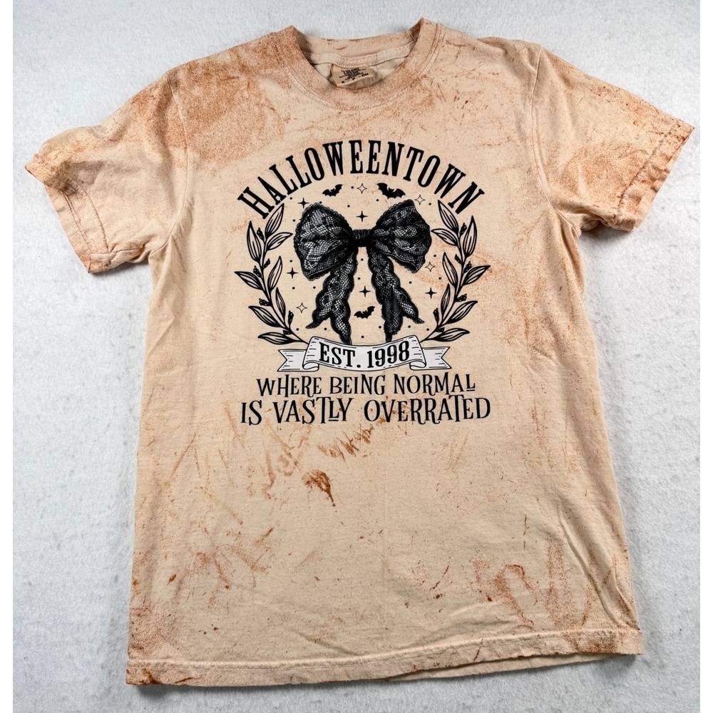 Comfort Colors Halloweentown Graphic Tee Orange Acid Wash Distressed Bow Small